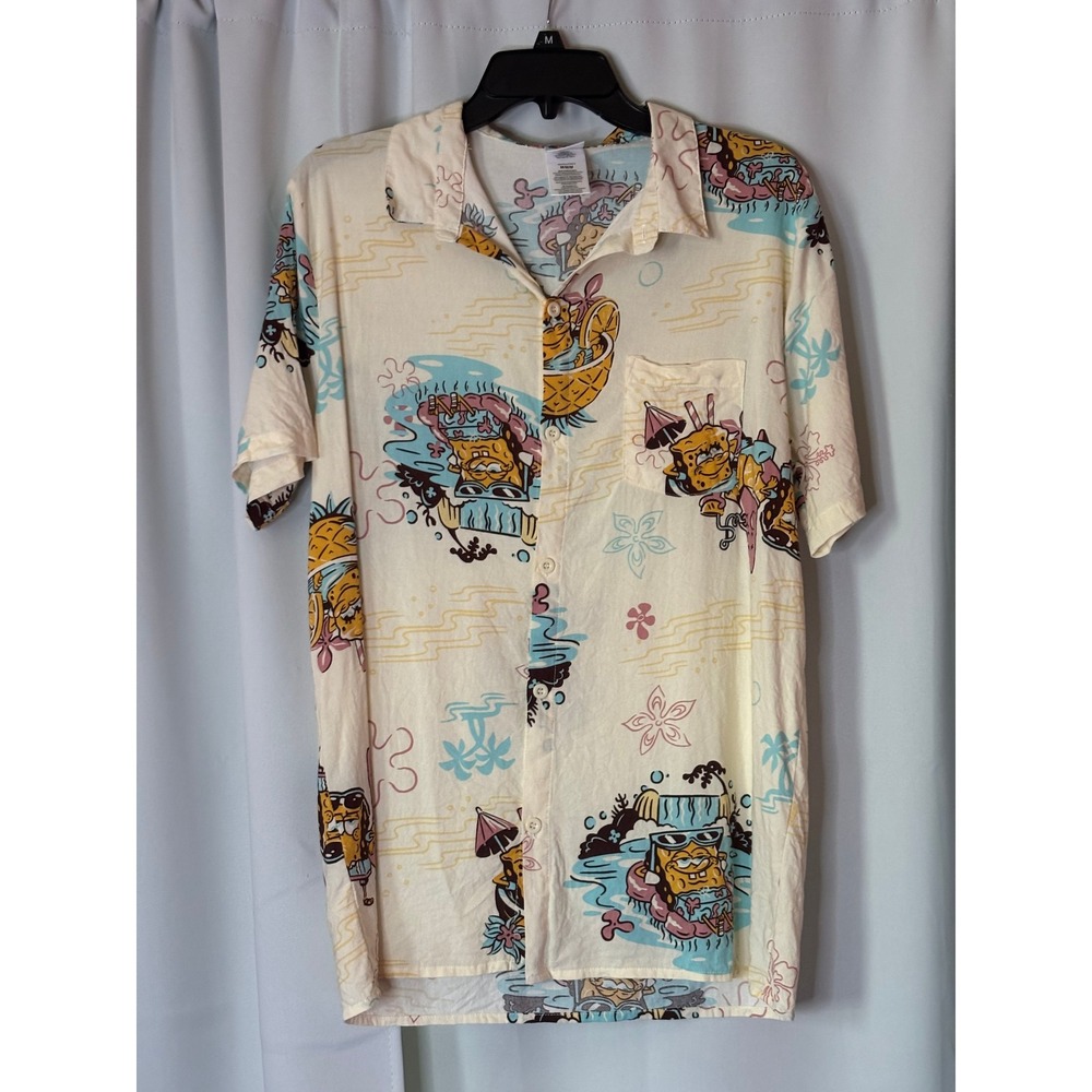 Vintage Nickelodeon SpongeBob SquarePants Mens Medium Hawaiin Button Down Y2K